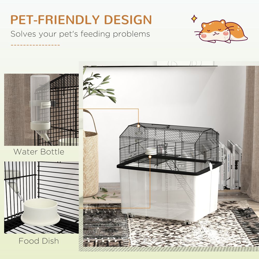 2-Tier Hamster Cage w/ Food Dish & Ramp - Spacious & Stylish Home for Your Small Pets