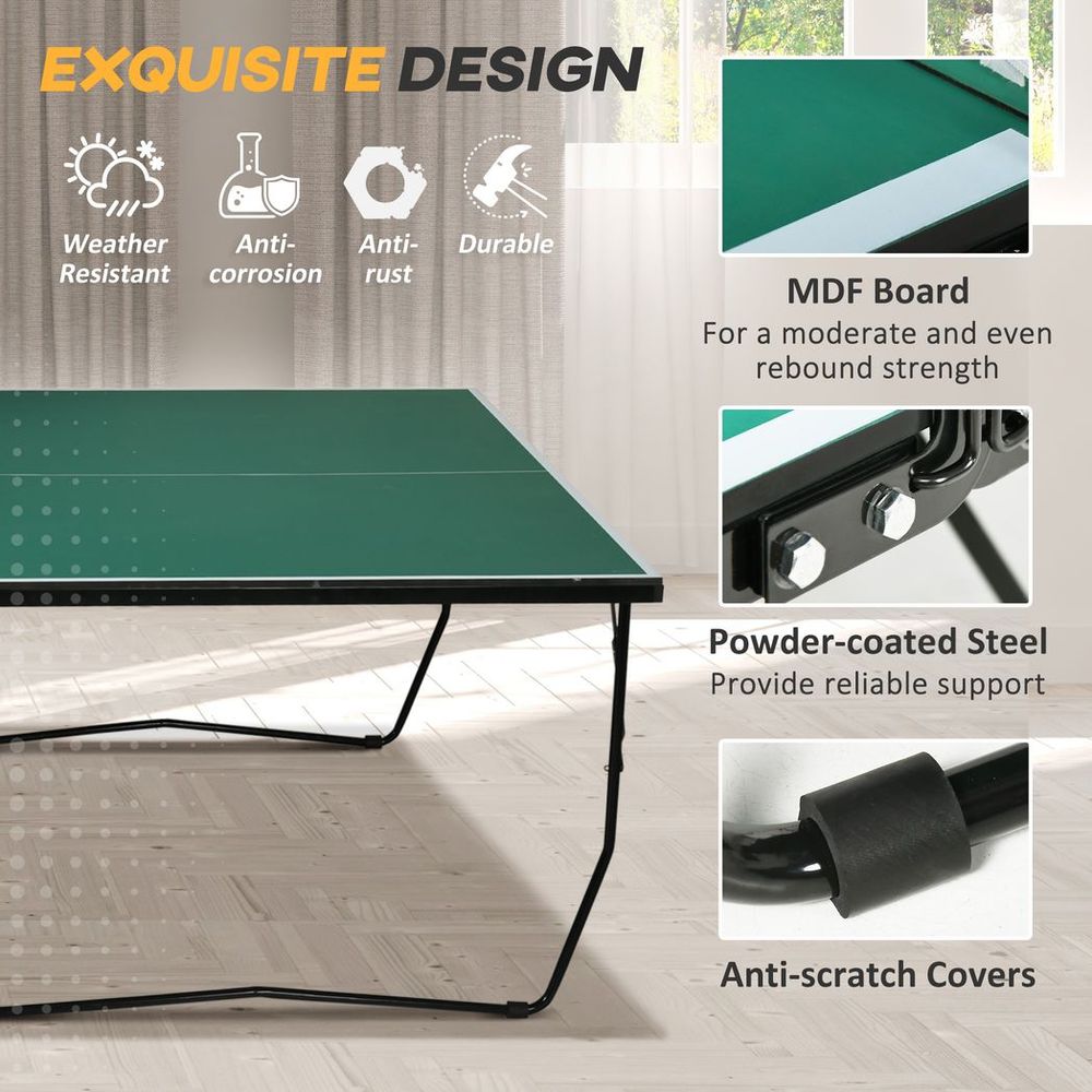 9FT Folding Table Tennis Table - Indoors/Outdoors - 8 Wheels