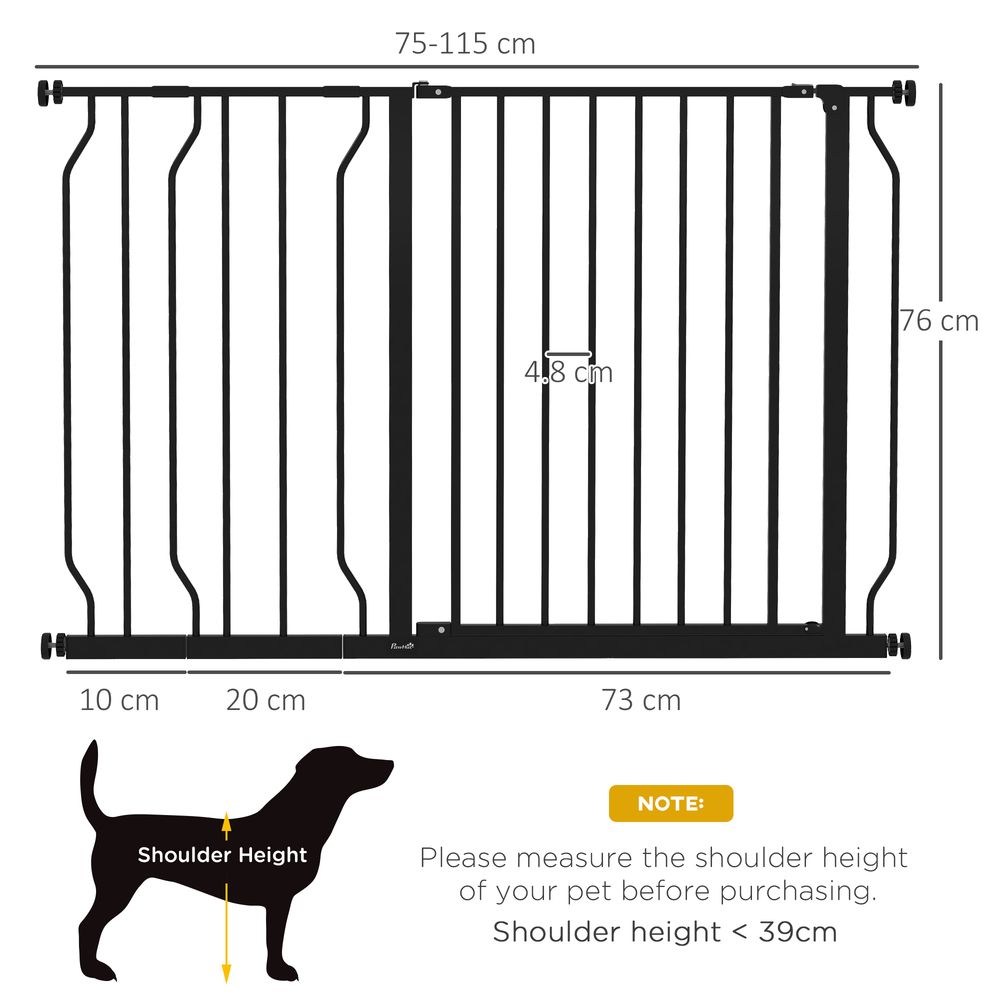 Dog Gate - Wide Stair Gate with Door - Pressure Fit - Black