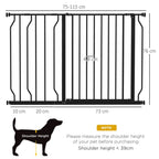 Dog Gate - Wide Stair Gate with Door - Pressure Fit - Black