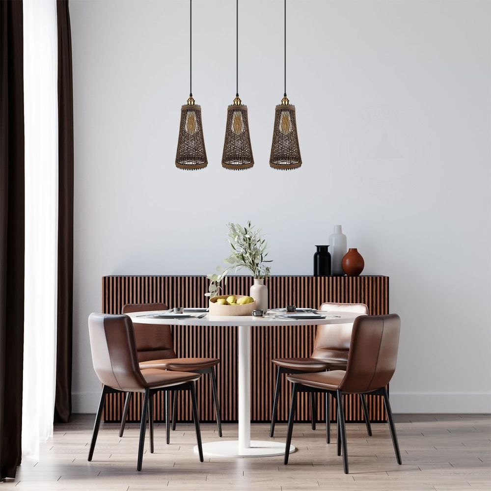 Retro Industrial Vintage Rattan Ceiling Pendant - 3 Head Natural Wicker Basket Style - Materials - Dimmable - Free Shipping