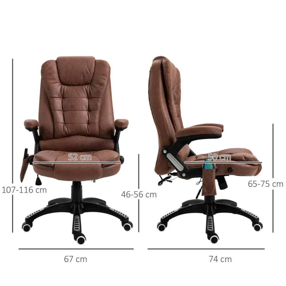 Reclining Chair w/ Heating Massage Points Relaxing Headrest Brown - Executive