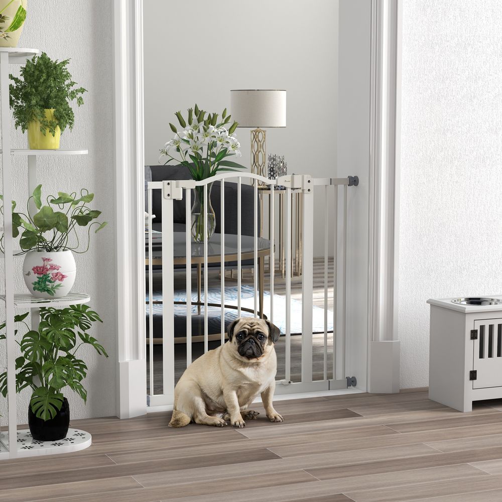 Adjustable Pet Gate - 74-87cm, Metal, Auto-Close, White