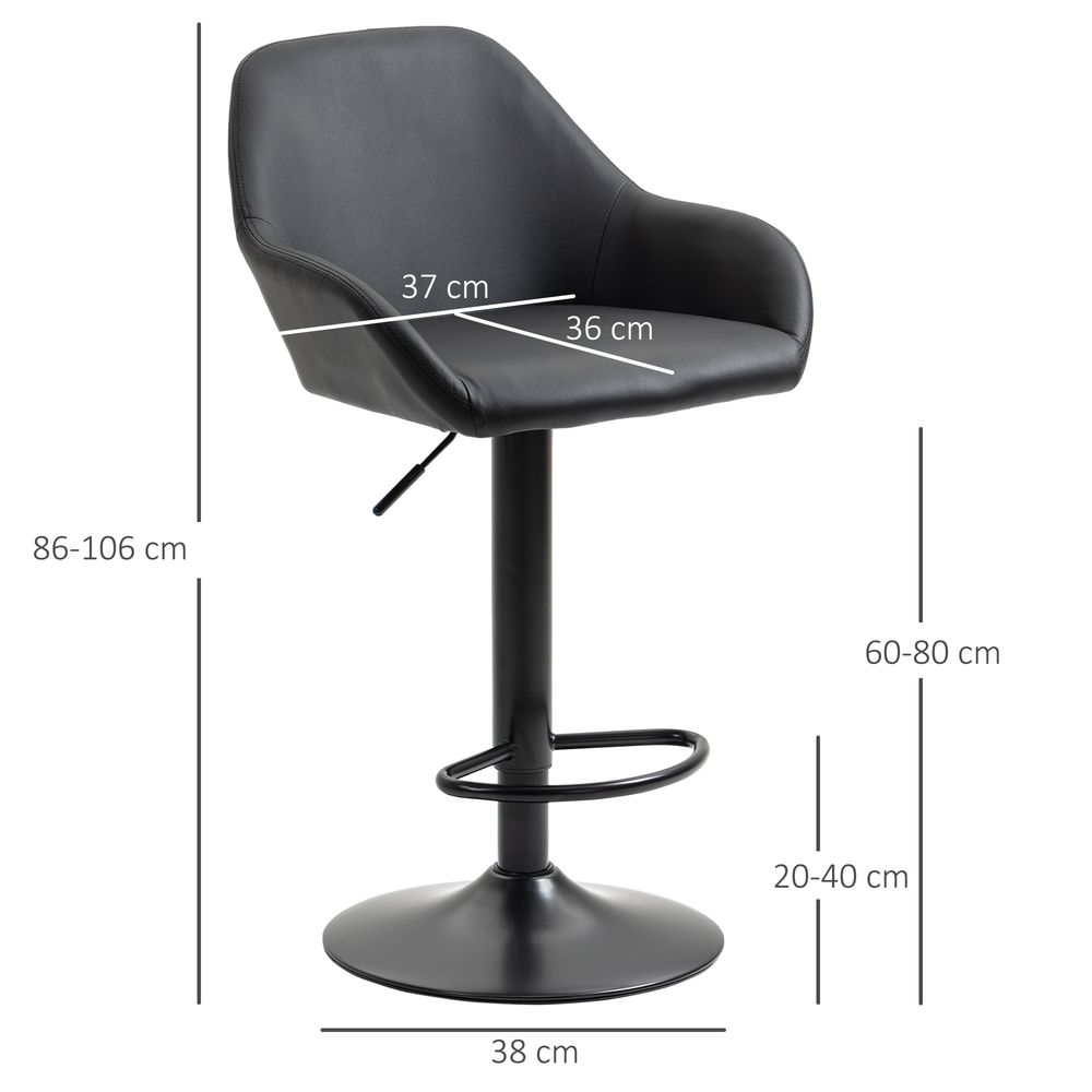 Swivel Barstools - Set of 2 - PU Leather - Footrest - Backrest - Black
