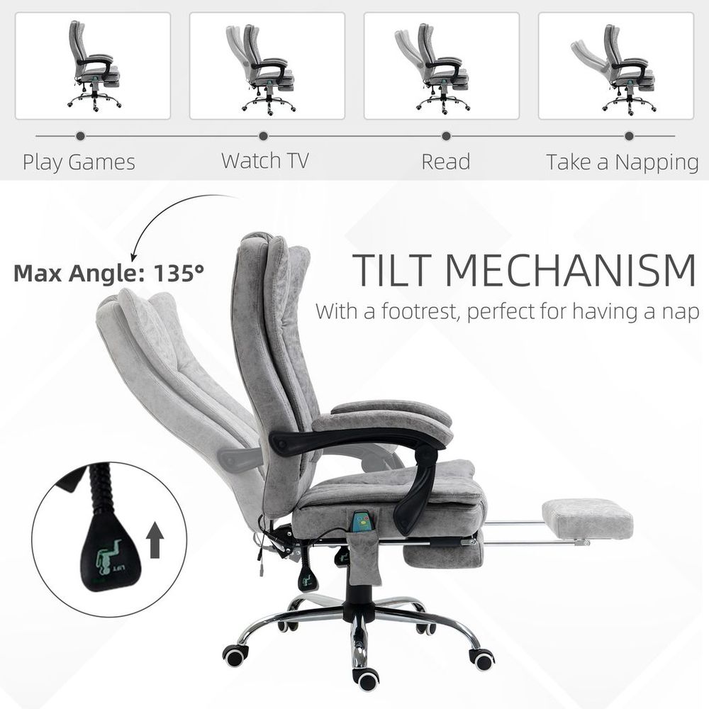Comfort 6-Point Vibrating Massage Office Chair - Grey - Microfibre Upholstery