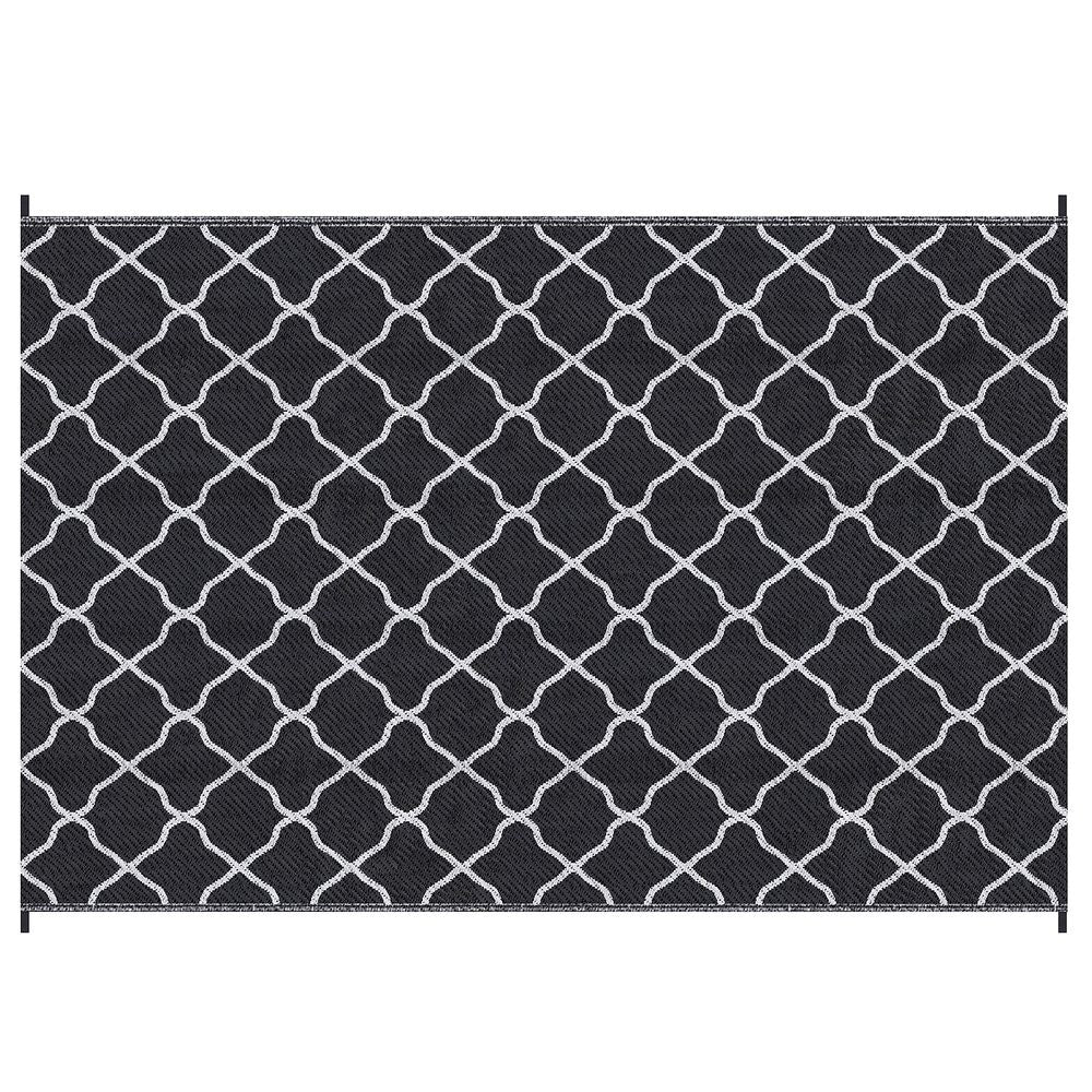 182x274cm Reversible Waterproof Outdoor Rug w/ Carry Bag - Ideal for Camping, Picnics, Festivals - Durable & Water-Resistant - Black