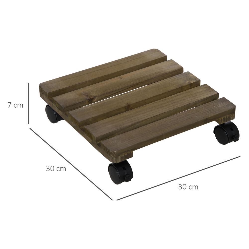 Wooden Plant Stand Set - 2 Pack - with Wheels - Flowerpot Holder