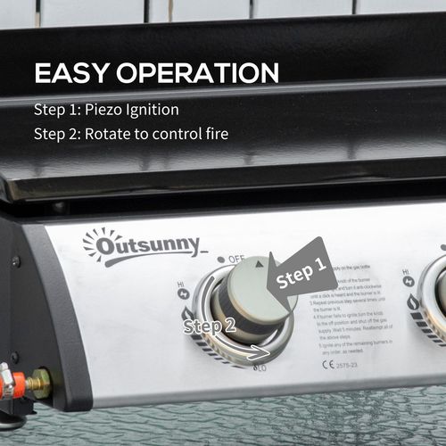 Portable Gas Plancha BBQ Grill with 3 Stainless Steel Burner, 9kW