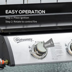 Portable Gas Plancha BBQ Grill with 3 Stainless Steel Burner, 9kW