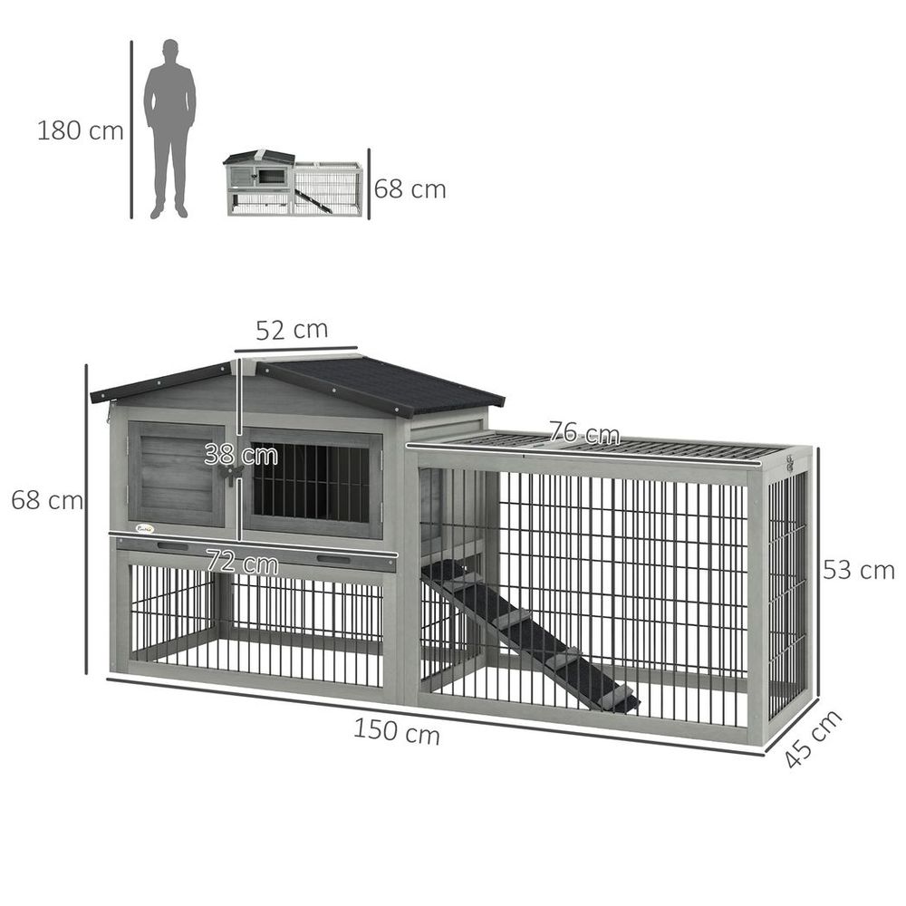 Rabbit Hutch Pet House Outdoor Run Design w/ Water-Resistant Paint Ramp with Level Detail