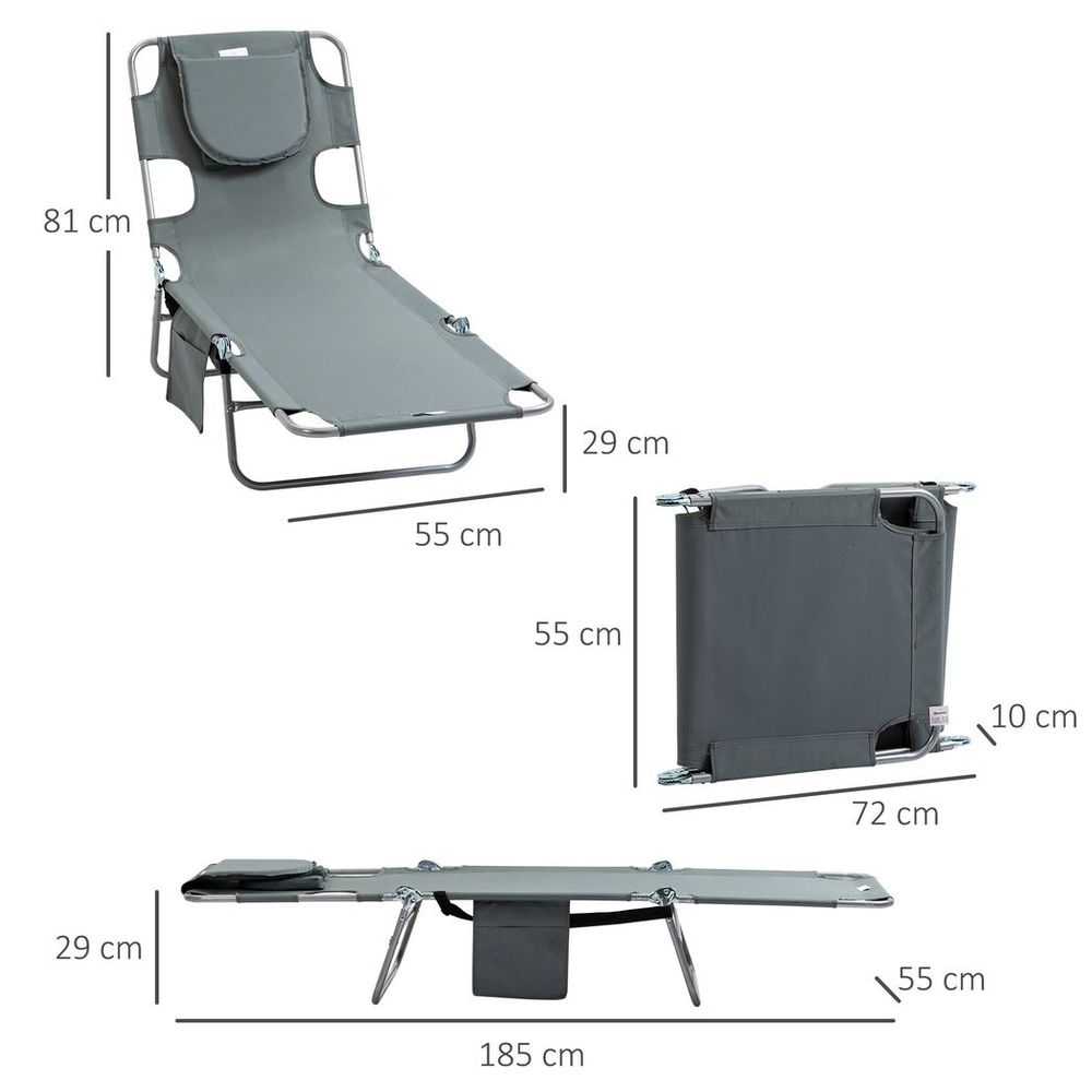 Portable Adjustable Beach Chaise Lounge with Face Cavity - Grey