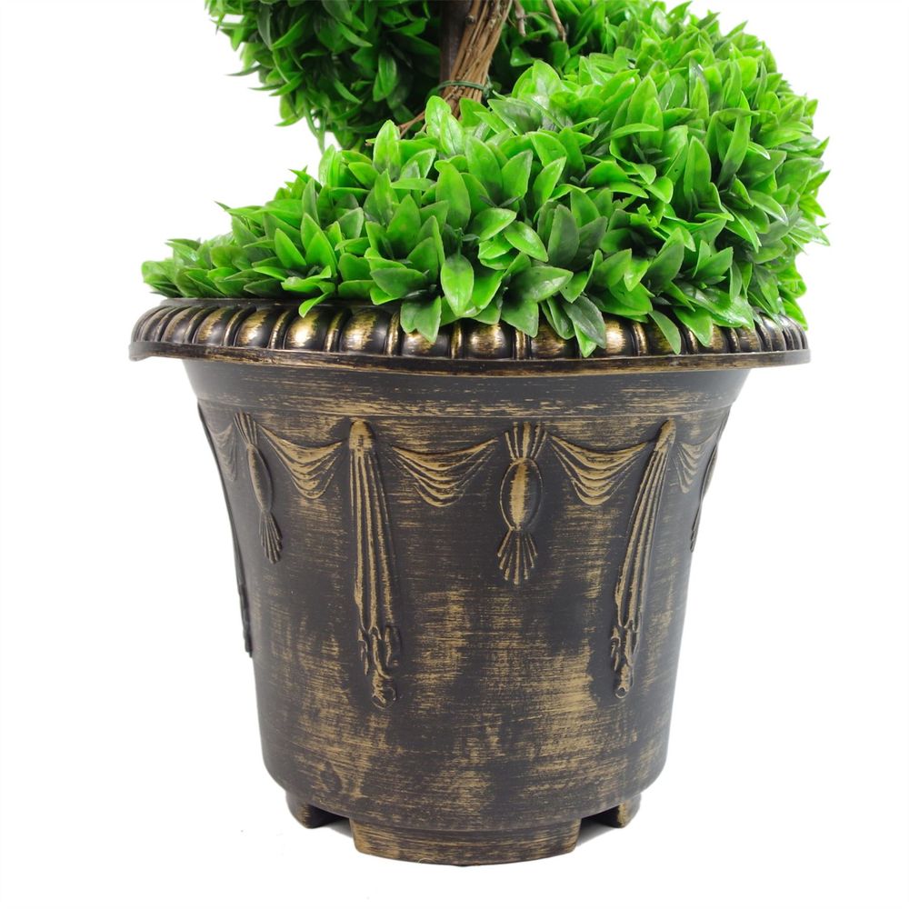 120cm Purple Large Leaf Spiral w/ Decorative Planter - Realistic Artificial Boxwood Tree - Indoor/Outdoor Use