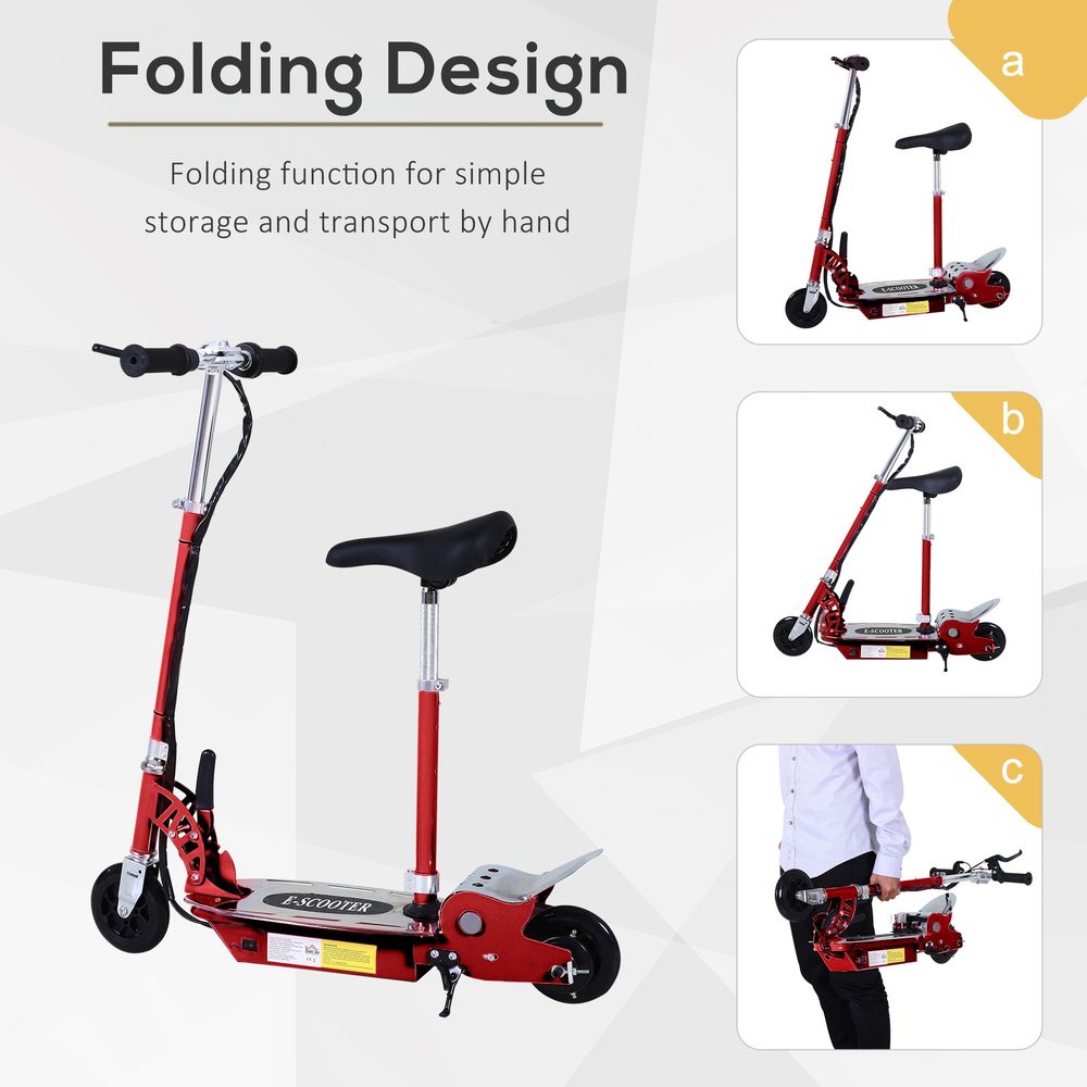 120W Foldable Powered Scooters with 24V Rechargeable Battery, Adjustable Ride on Toy (Red)