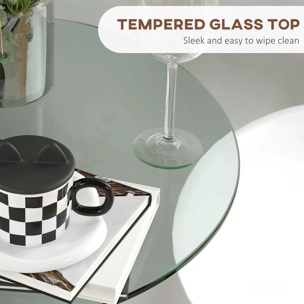 Round Bar Table for 2 People, High Pub Table with Tempered Glass Top
