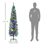 6ft Artificial Pencil Christmas Tree with Colourful Lights, Steel Base