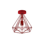 Vintage Red Metal Cage Semi Flush Mount Ceiling Light - E27 Holder - Elegant and Stylish
