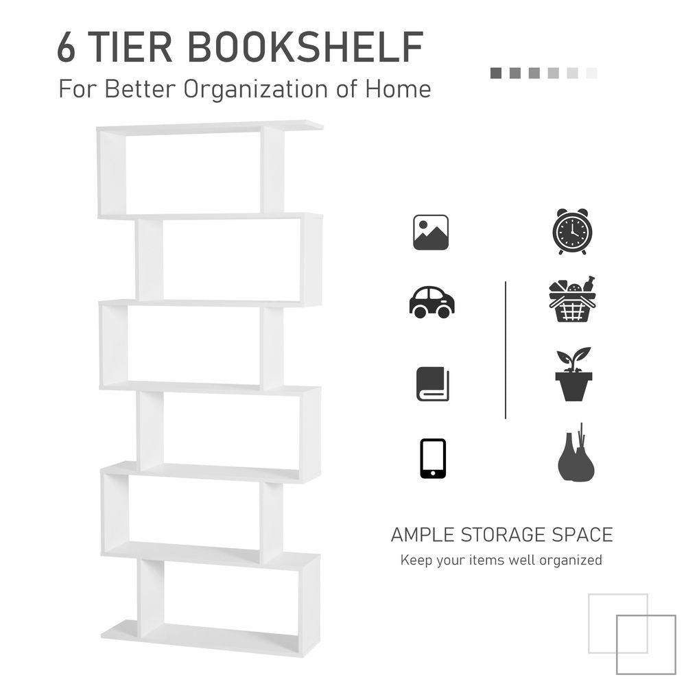 Particle Board 6-Tier White Shelving Unit - Versatile Storage Solution
