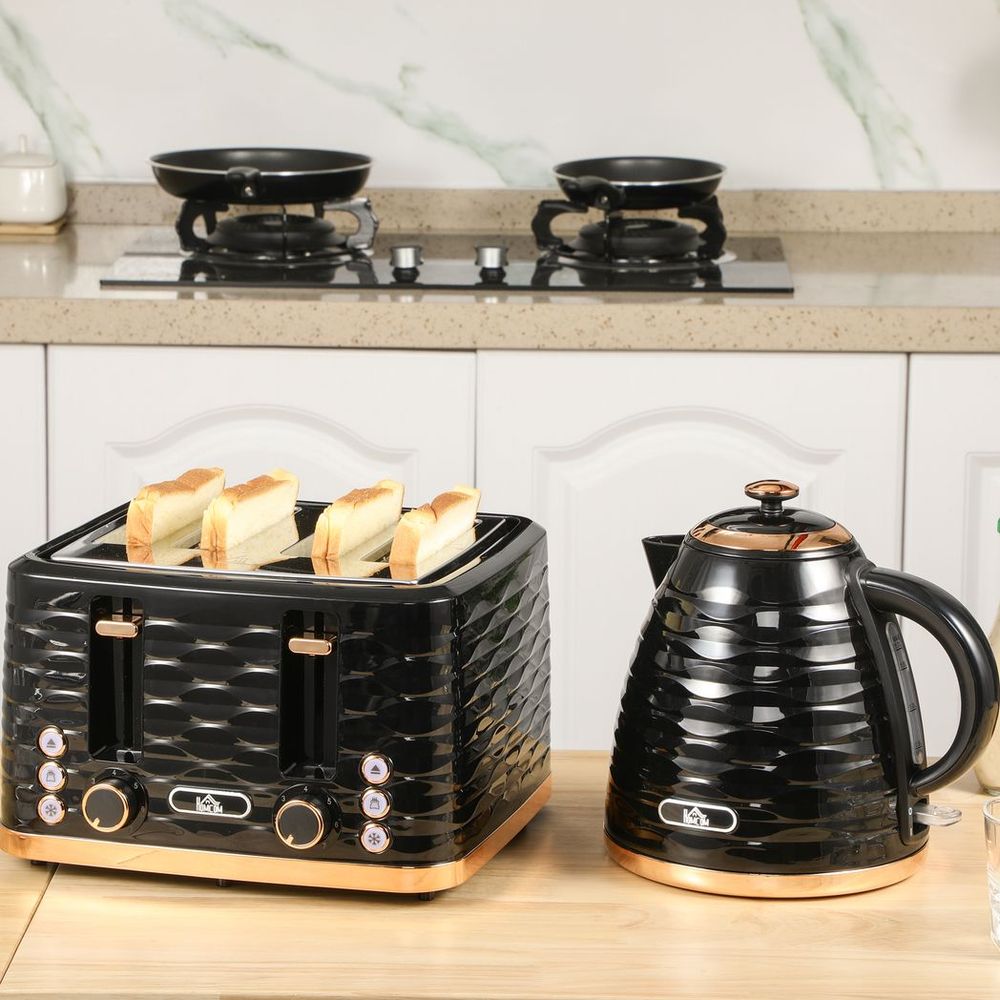 Kettle and Toaster Set 1.7L Rapid Boil Kettle & 4 Slice Toaster Black