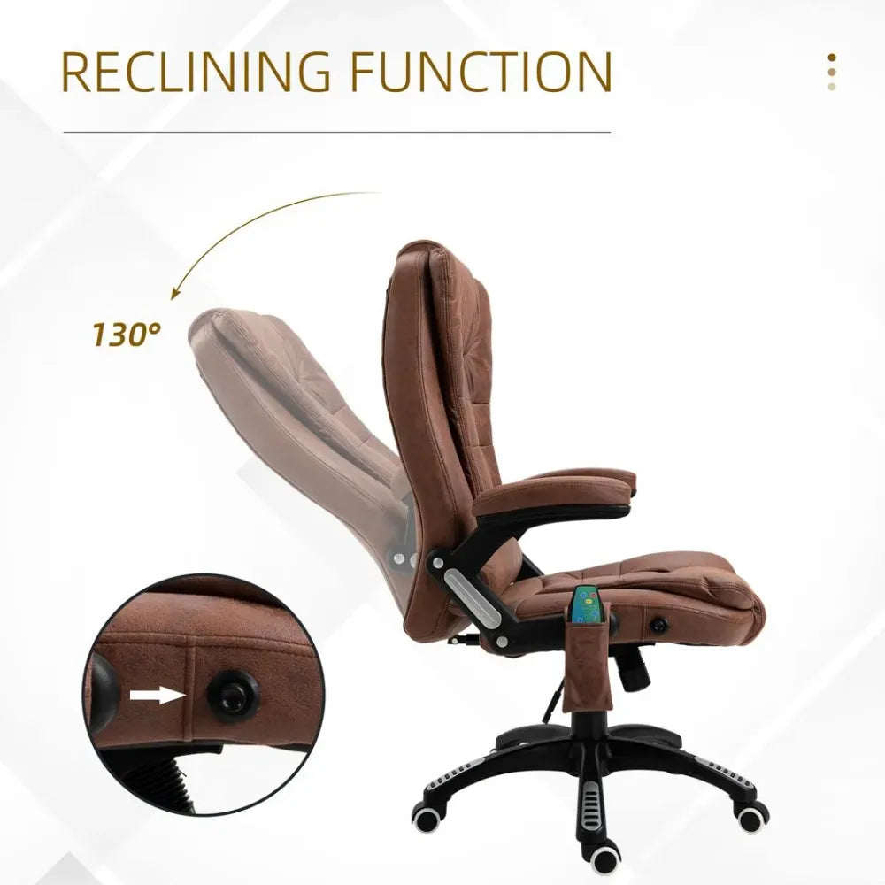 Reclining Chair w/ Heating Massage Points Relaxing Headrest Brown - Executive