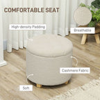 45cm Round Ottoman with Storage, Lid, Cashmere Footstool, Cream White