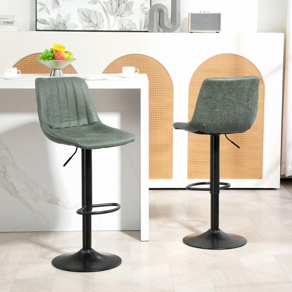 Set Of 2 Microfibre Retro Tub Bar Stools Metal Frame Footrest Seat Blue
