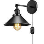 Modern Black Plugin Wall Light Fitting Cone Metal Shade Indoor Sconce Light