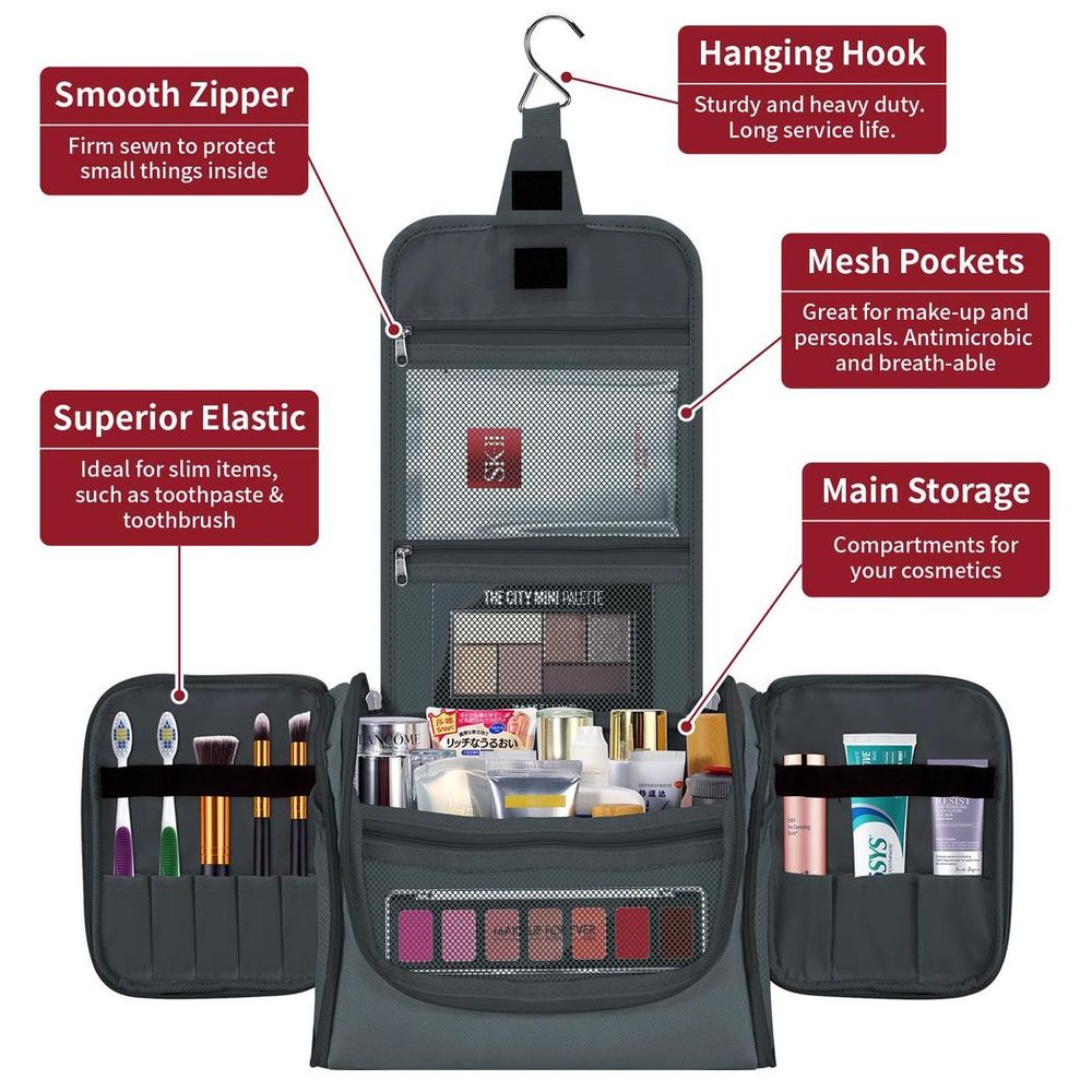 TOILETRY BAG - D.GREY - Travel Organizer with Multiple Compartments and Practical Design