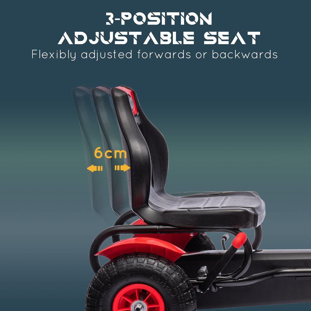 Kids Pedal Go Kart - Adjustable Seat, Inflatable Tyres, Handbrake - Red