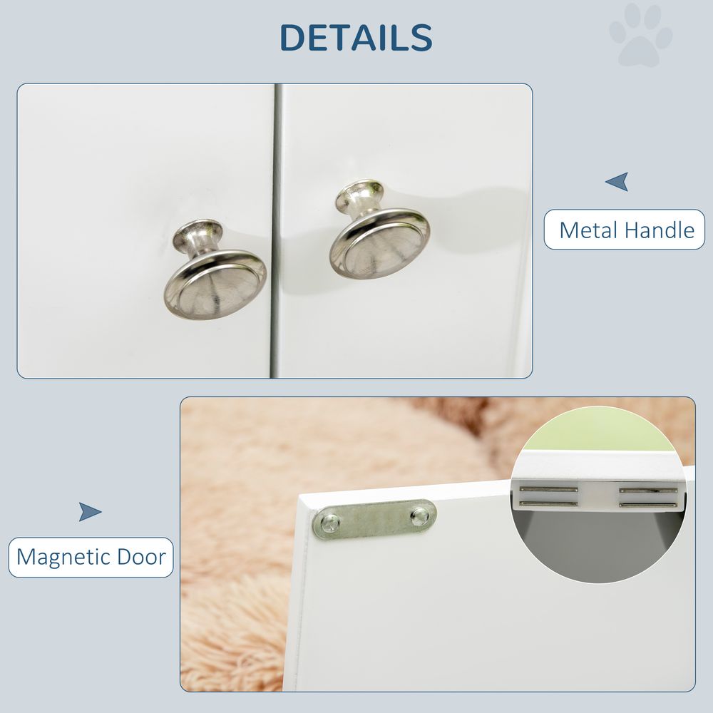 Raised Dog Bowls for Large Dogs Pet Feeding Station w/Stand, Storage, Two Stainless Steel Bowls - White