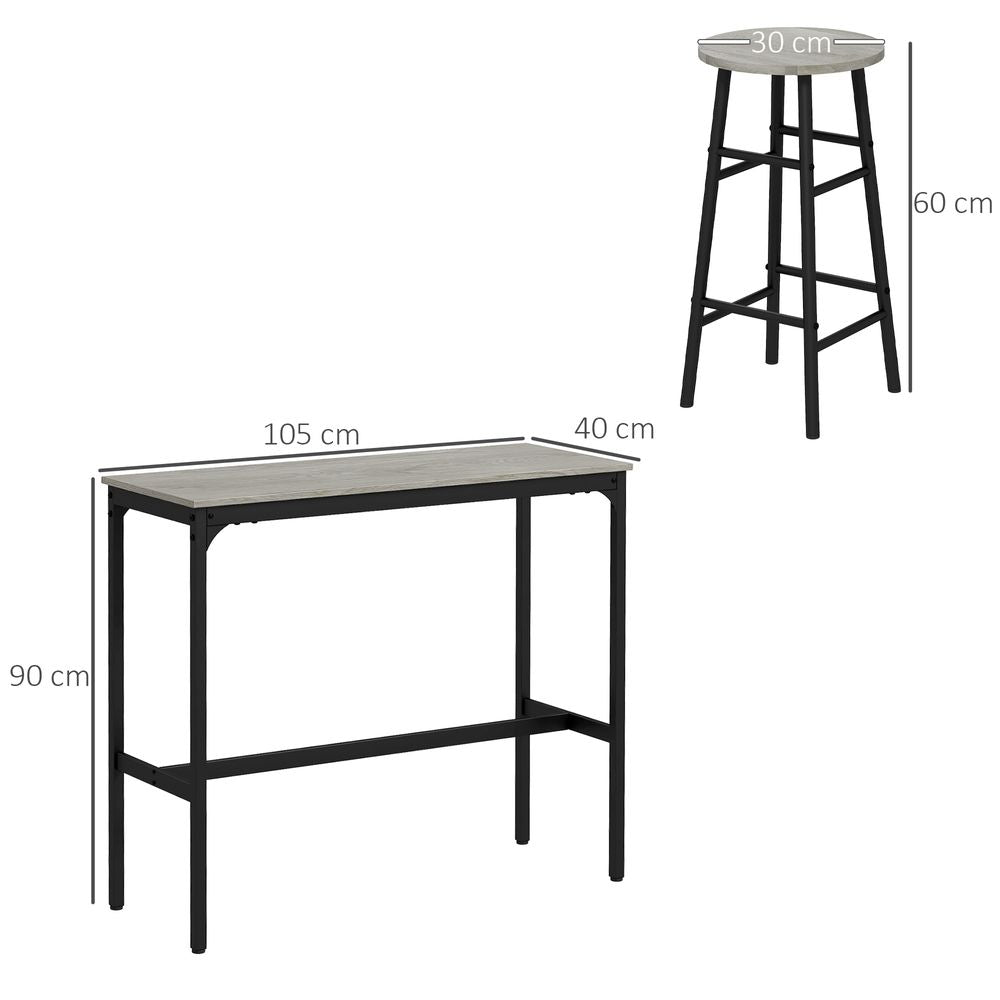 Industrial 3-Piece Bar Set, Grey - for Small Spaces, Professional Quality