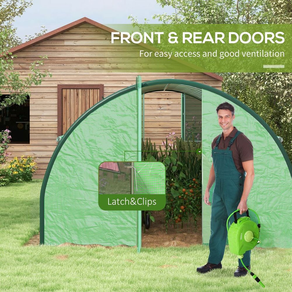 Tunnel Greenhouse, Upgraded Structure, Hinged Doors, 6 x 3(m), Green