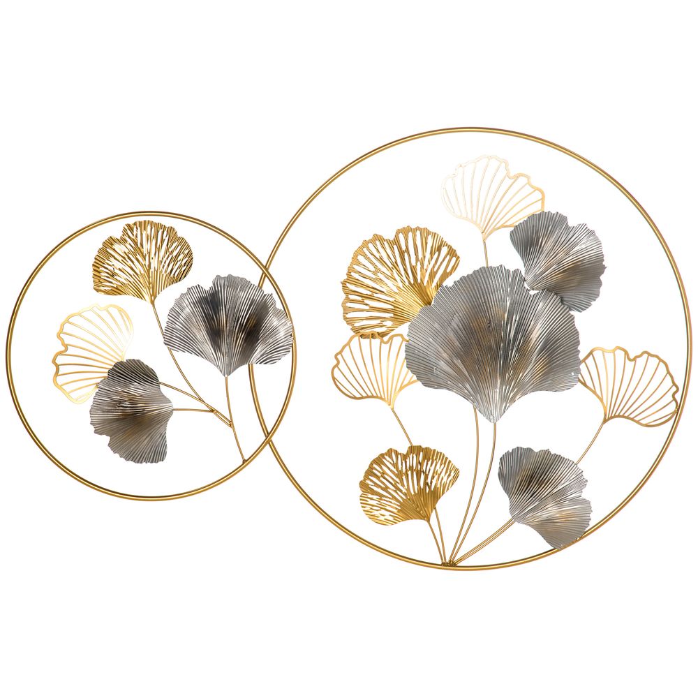 Artistic Gold Ginkgo Leaf Metal Wall Sculpture, Elegant Home Decor+