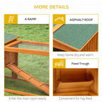 Rabbit Hutch with Run Wooden Guinea Hutch Outdoor Bunny Cage Hide House with Sliding Tray, Hay Rack, Ramp, 156 x 58 x 68cm, Orange