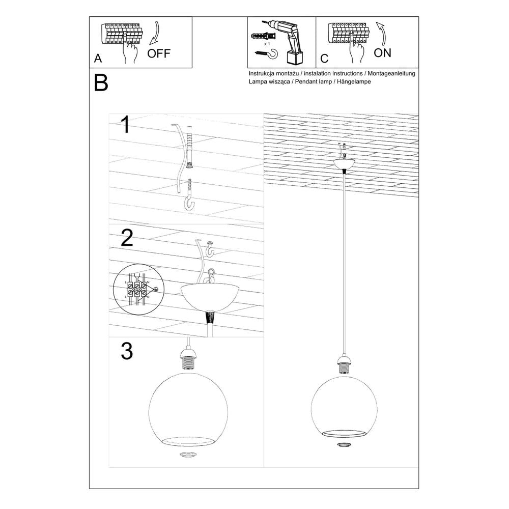 Pendant lamp steel, glass Ball minimalistic Design E27 in Steel