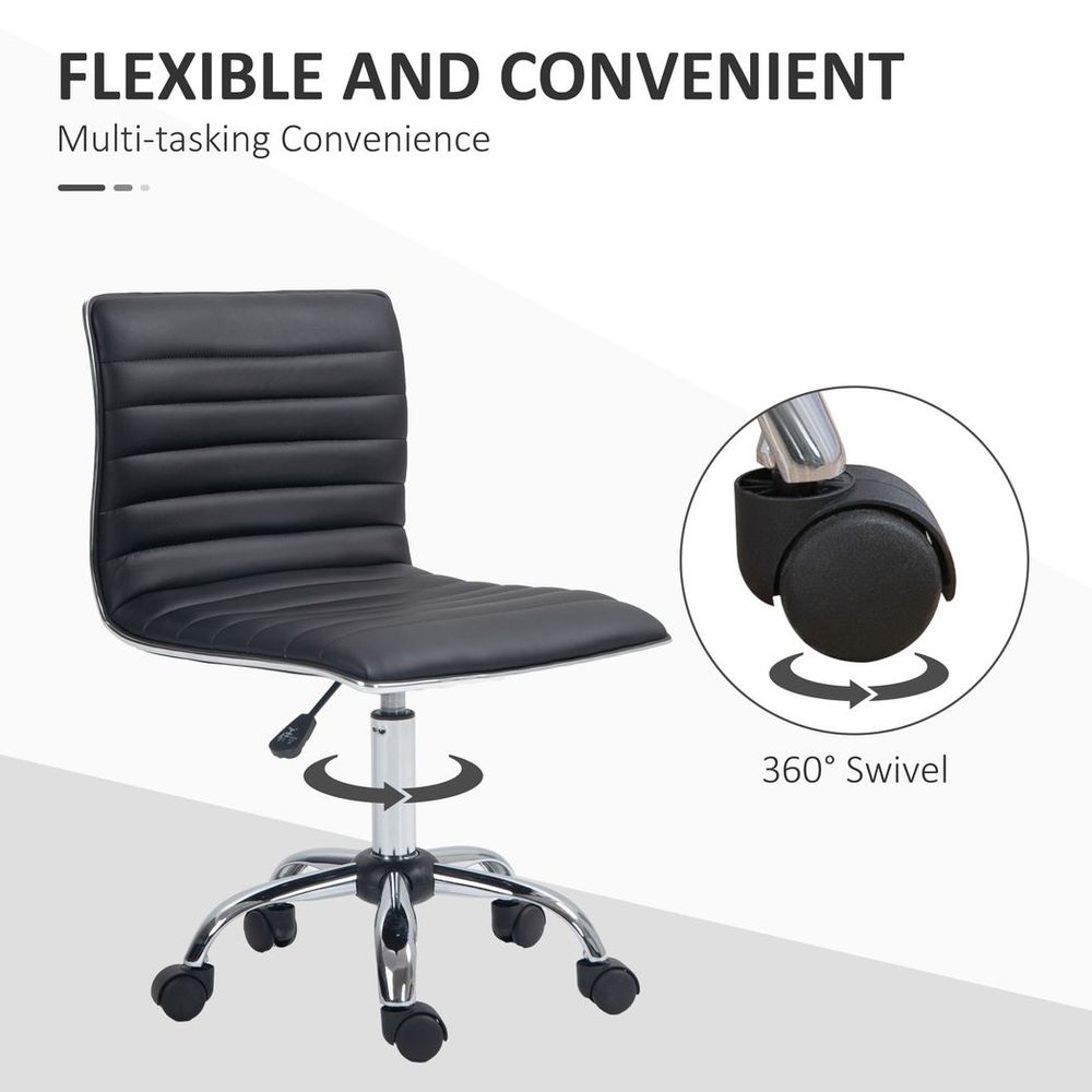 Armless Mid-Back Office Chair - 360 Swivel, Adjustable, Black