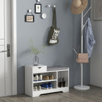 Upholstered Entryway Shoe Bench with Storage Drawer Open Shelf White