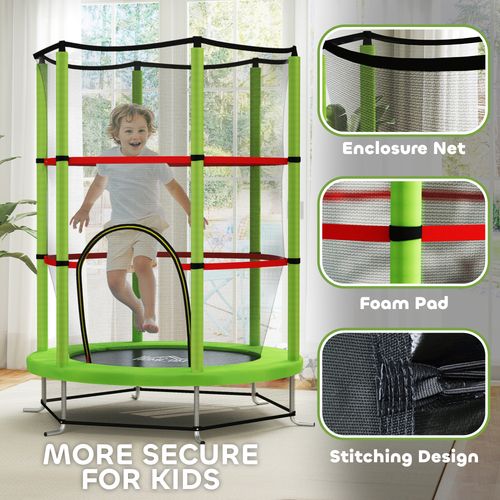 Kids Trampoline Mini Bouncer w/ Enclosure Net for 3-6 Years Green