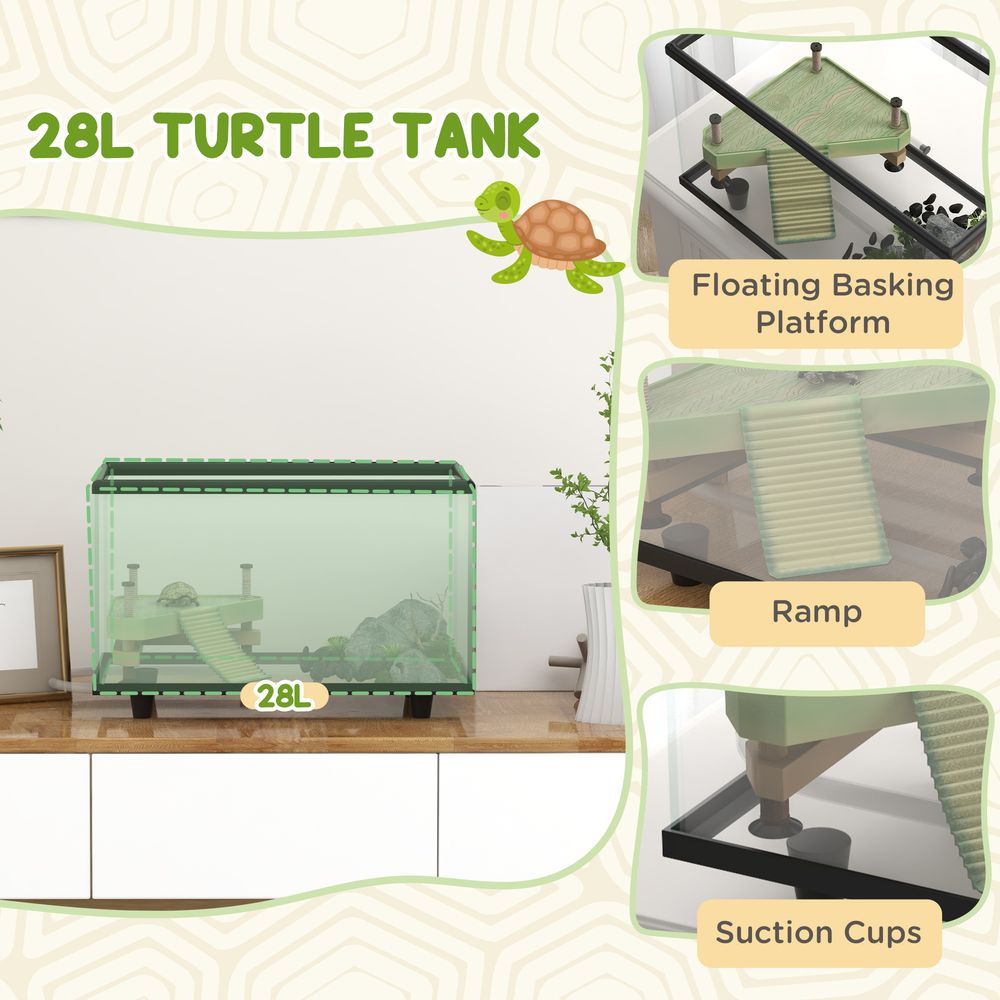 Turtle Tank 28L Glass Turtle Aquarium w/ Easy-Drain 45 x 25 x 29cm