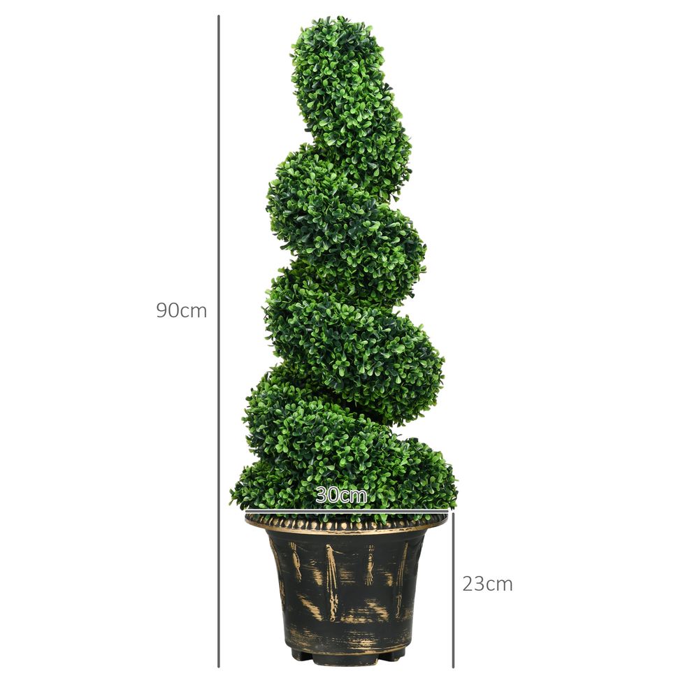 Set of 2 Potted Artificial Plants, Topiary Spiral Boxwood Trees, 90cm