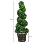 Set of 2 Potted Artificial Plants, Topiary Spiral Boxwood Trees, 90cm