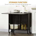 Mobile Drop Leaf Table Folding Kitchen Table Extendable Dining Table For Small Spaces With 6 Wheels & Storage Shelf Grey