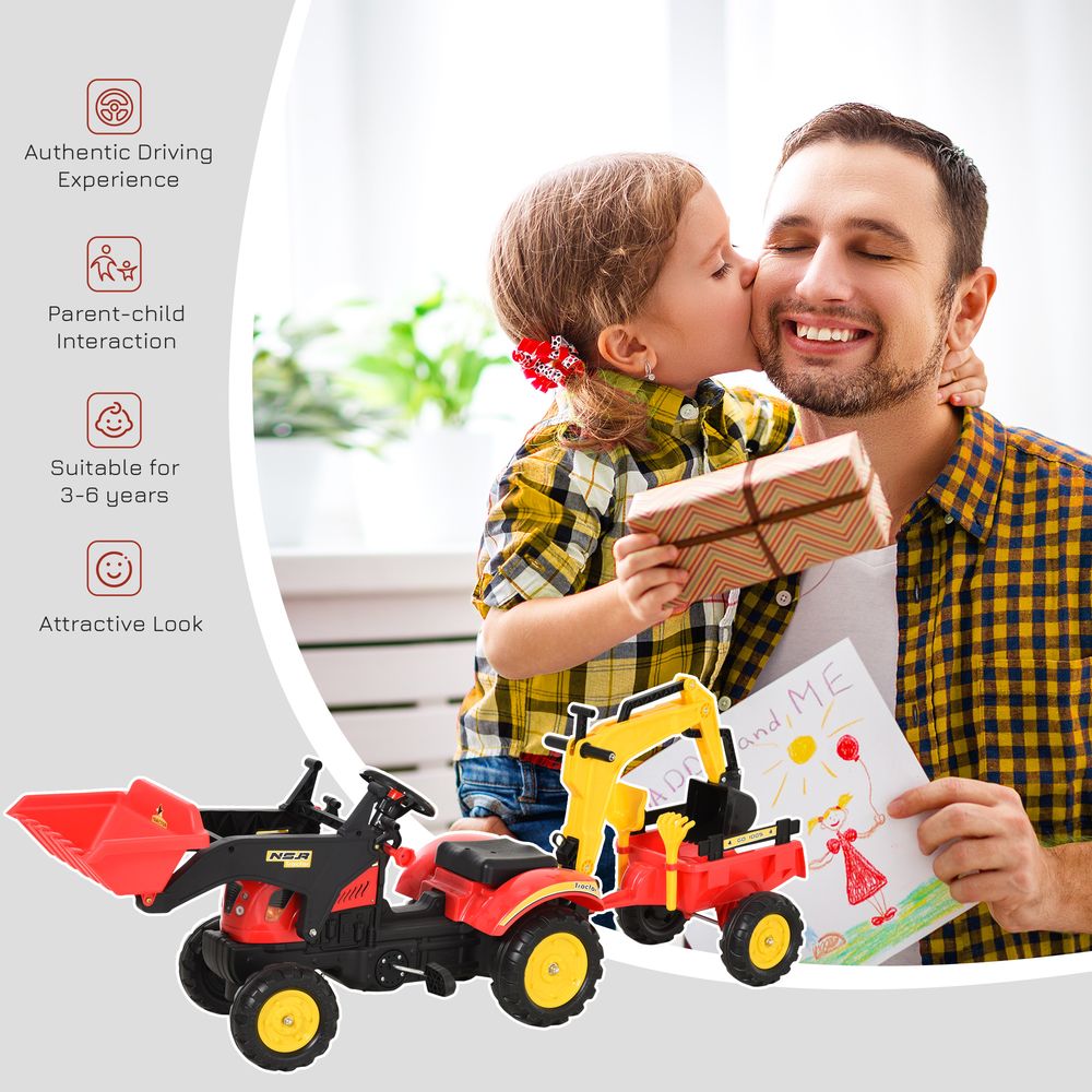 Pedal Powered Tractor Ride-On Car - Bucket Steering Wheel - Ages 3-6