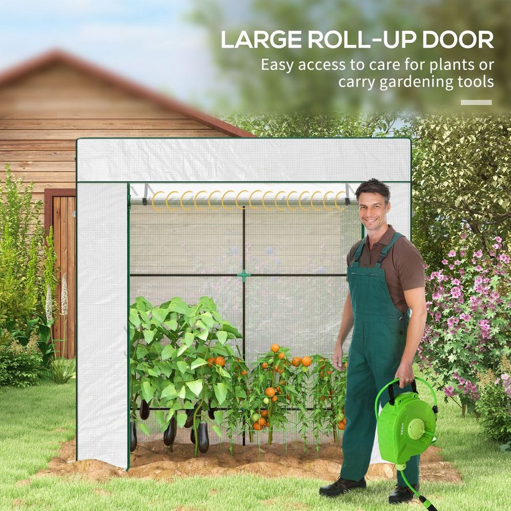 Walk-in Garden Green House Large Roll-up Door and 2 Mesh Windows White