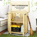 Wooden Garden Storage Shed w/Hinged Roof and Shelf, Natural Wood