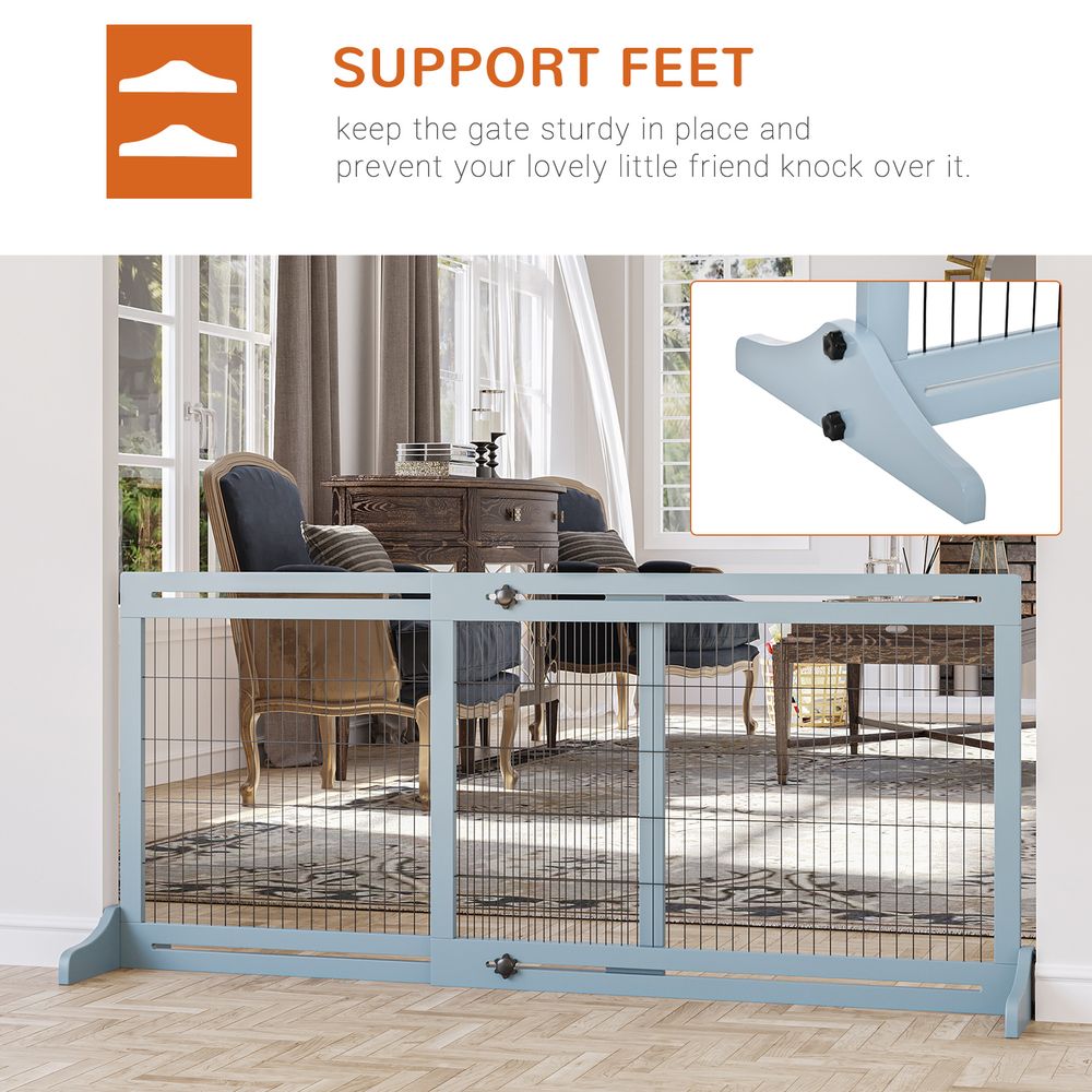 Adjustable Wooden Pet Gate Freestanding Dog Barrier for Doorway, Grey