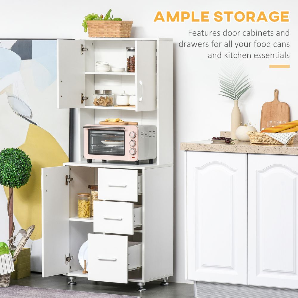Kitchen Buffet Storage, 2 Cabinets, 3 Drawers, 60x40x150cm, White Finish