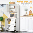 Kitchen Buffet Storage, 2 Cabinets, 3 Drawers, 60x40x150cm, White Finish