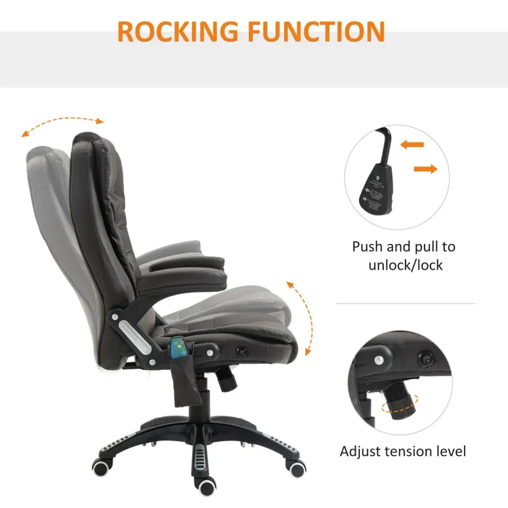 Comfort Executive Office Chair with Massage and Heat - PU Leather Recliner, Brown