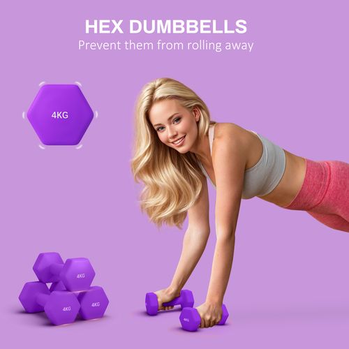 Set of 2 Hexagonal Dumbbells Weights Pair, 2 x 4kg