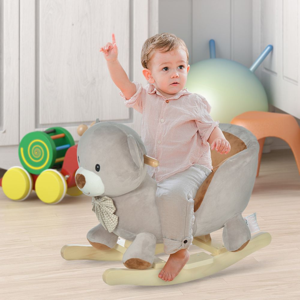 Kids Rocking Bear Plush Ride On - Safe & Secure